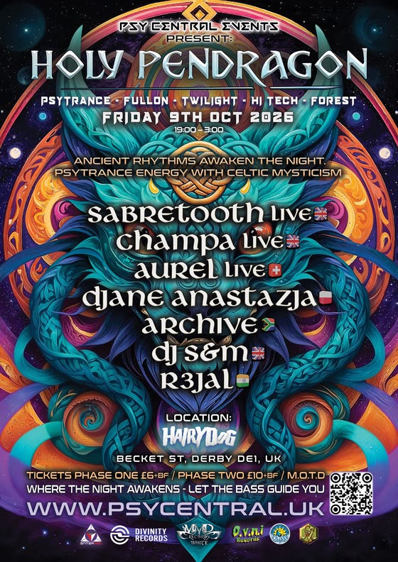 Holy Pendragon flyer — full lineup, Friday 9 October 2026, Hairy Dog, Derby